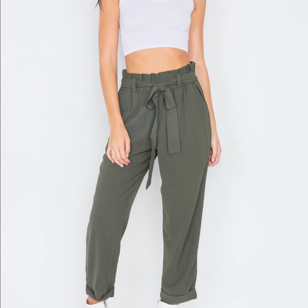 Chic Workwear Paperbag Waist Belted Ankle Pants